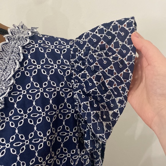 Express Printed navy and white Eyelet Lace Trim Faux Wrap Dress no belt size XL - Picture 9 of 15